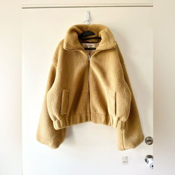 NWT Free People Get Cozy Teddy Full Zip Jacket in Camel Tan - Picture 9 of 12
